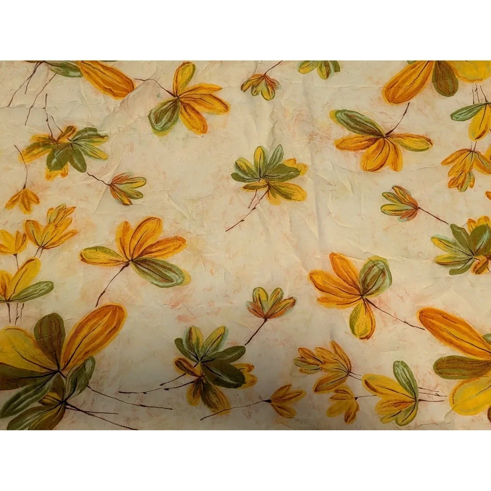 VTG Hand Painted Silk Scarf Botanical‎ Leaf Chartreuse Earth Tone MCM Hand Roll